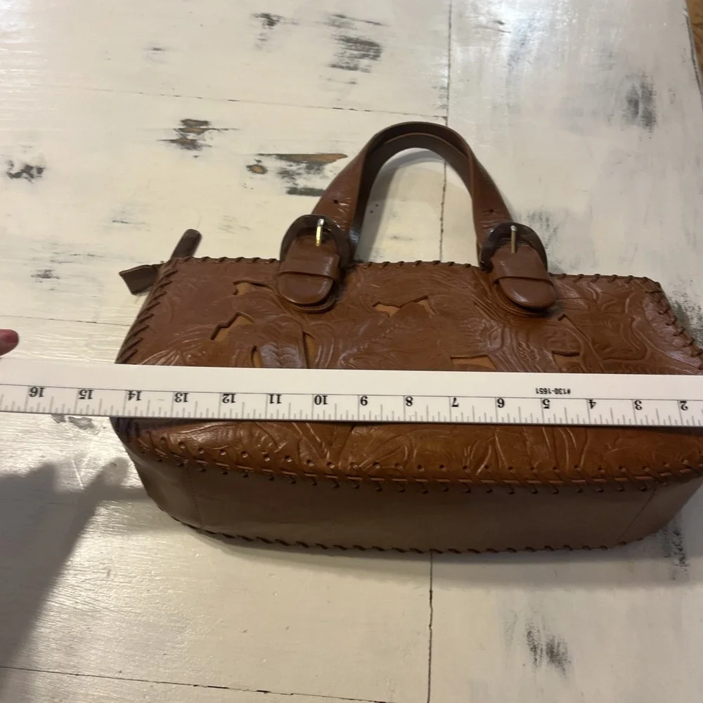 via spiga bag Satchel Brown With Cut Out Designs Leather